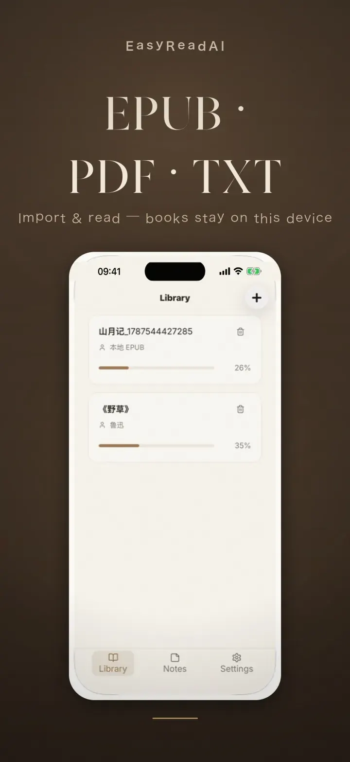 Ebooks on the shelf, including EPUB, PDF and TXT.