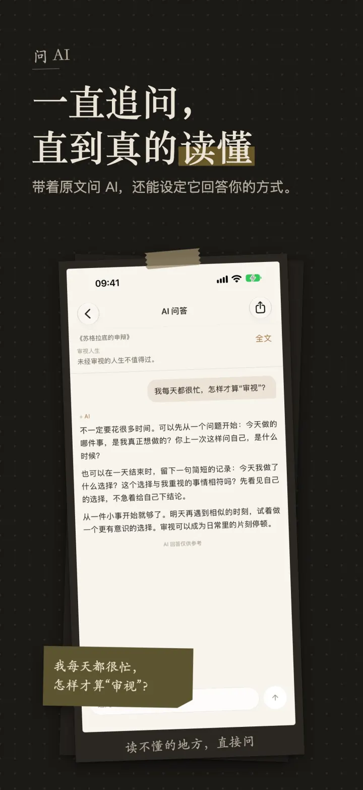 一直追问，直到真的读懂。带着原文问 AI，还能设定它回答你的方式。